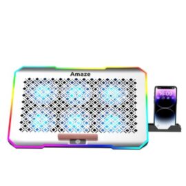 Amaze A500 Laptop Hexa fans RGB Cooling Stand with Phone Holder Ergonomic Design with Adjustable Heights