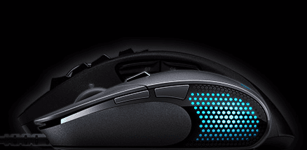 G302 in shadow of standard size mouse emphasizing compact shape and size