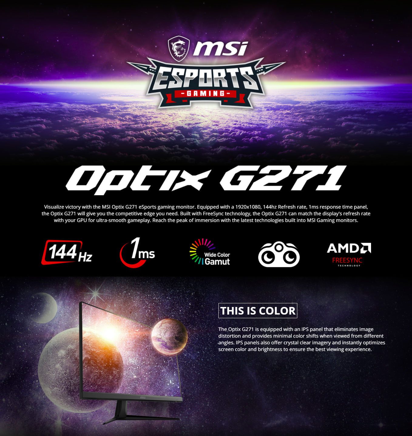 Monitor gamer MSI Optix G271 led 27 negro 100V/240V