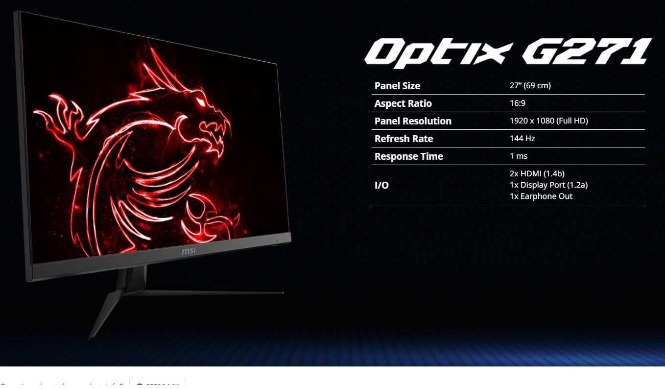 Monitor gaming - MSI Optix G271, 27 FullHD, 1 ms, 144 Hz, Anti