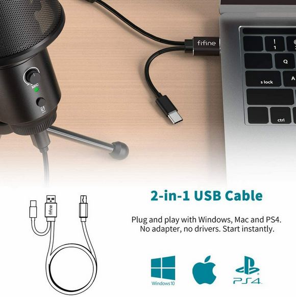 FIFINE USB Desktop PC Microphone with Pop Filter for Computer and Mac,  Studio