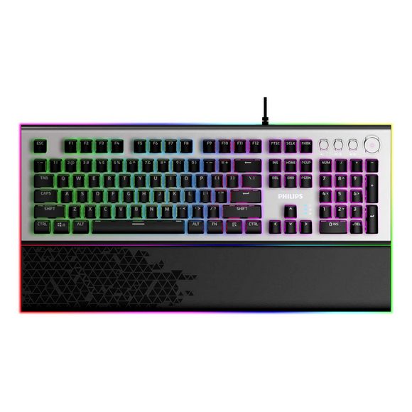 Philips SPK8624 USB Wired Mechanical Gaming Keyboard with Rainbow Backlit Wrist Rest Pad for PC Laptop Desktop Price in Pakistan