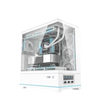 DarkFlash DY451 Pro Tempered Glass ATX PC Case, 2x USB 3.0, 1x Type-C, Four-Level Cooling System, Adjustable Fan Speed, Temperature Display, 1x Pre-Installed ARGB Fan White