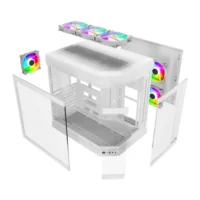 Thunder Carbon TGC-639W Modern Aesthetic Dual Chamber Panoramic Tempered Glass Mid-Tower ATX PC Gaming Case – White 8