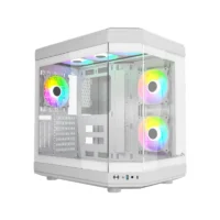 Thunder Carbon TGC-639W Modern Aesthetic Dual Chamber Panoramic Tempered Glass Mid-Tower ATX PC Gaming Case – White