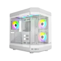 Thunder Carbon TGC-639W Modern Aesthetic Dual Chamber Panoramic Tempered Glass Mid-Tower ATX PC Gaming Case – White 1