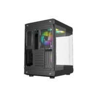 Thunder Carbon TGC-639B Modern Aesthetic Dual Chamber Panoramic Tempered Glass Mid-Tower ATX PC Gaming Case – Black 6