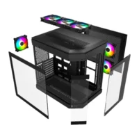 Thunder Carbon TGC-639B Modern Aesthetic Dual Chamber Panoramic Tempered Glass Mid-Tower ATX PC Gaming Case – Black 5