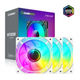 GAMEMAX KF300R WH, Reverse 120mm White Frame ARGB Fan 3-in-1 Kit, Reverse Fan Blade for Power Supply Shroud/Bottom 8