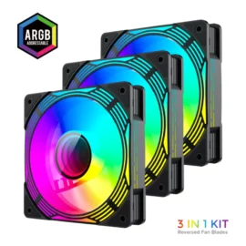 GAMEMAX KF300R BK, Reverse 120mm Black Frame ARGB Fan 3-in-1 Kit, Reverse Fan Blade for Power Supply Shroud/Bottom
