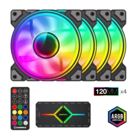 GAMEMAX DRH400, 120mm Dual Ring ARGB Fan 4-in-1 Kit, Includes Premium V4.0 ARGB HUB with Wireless Remote Controller