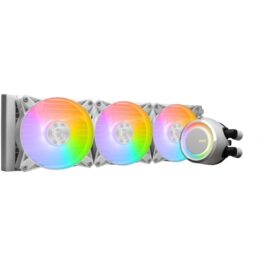 MSI MAG CoreLiquid E360 AIO ARGB CPU Liquid Cooler - Rotating Cap Design - 360mm Radiator - Triple 120mm ARGB PWM Fans - LGA 1700 Ready / AM5 Compatible White - Image 6