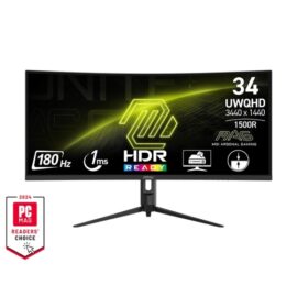 MSI MAG 342CQR E2 34 Inch 2K UWQHD Curved 1500R 3440 x 1440 Resolution, 180 Hz / 1ms (MPRT), Adaptive Sync - DP 1.4a, HDMI 2.0b CEC, 95% DCI-P3, AI Vision, HDR Ready Gaming Monitor