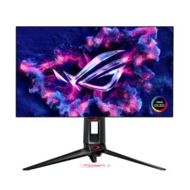 Asus ROG Swift OLED PG27AQDP Gaming Monitor 27-inch (26.5-inch viewable) WOLED panel, 480 Hz (above 360Hz), 0.03 ms (GTG), G-SYNC® compatible, custom heatsink, ASUS OLED Care+, AI Assistant, VESA DisplayHDR™ 400 True Black, uniform brightness, 99% DCI-P3, true 10-bit color, and DisplayWidget Center