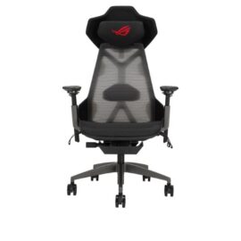 Asus ROG Destrier Ergo SL400 Gaming Chair with futuristic cyborg aesthetic, versatile seat adjustments for the perfect posture, mobile gaming arm support mode, and acoustic panel for less distraction and more immersive gaming experience