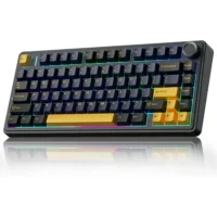 AULA F75 Pro Wireless Mechanical Keyboard,75% Gasket Hot Swappable Custom Keyboard – Thunder Black – Crescent Axis Switch