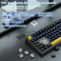 AULA F75 Pro Wireless Mechanical Keyboard,75% Gasket Hot Swappable Custom Keyboard – Thunder Black – Crescent Axis Switch 6