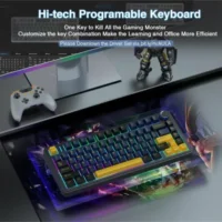 AULA F75 Pro Wireless Mechanical Keyboard,75% Gasket Hot Swappable Custom Keyboard – Thunder Black – Crescent Axis Switch 4