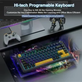 AULA F75 Pro Wireless Mechanical Keyboard,75% Gasket Hot Swappable Custom Keyboard – Thunder Black – Crescent Axis Switch 4