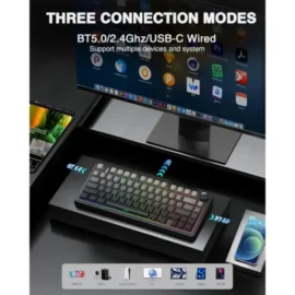 AULA F75 Pro Wireless Mechanical Keyboard,75% Gasket Hot Swappable Custom Keyboard – Gradient Grey – Reaper Axis Switch 4