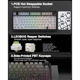 AULA F75 Pro Wireless Mechanical Keyboard,75% Gasket Hot Swappable Custom Keyboard – Gradient Grey – Reaper Axis Switch 2