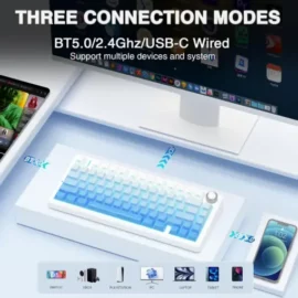 AULA F75 Pro Wireless Mechanical Keyboard,75% Gasket Hot Swappable Custom Keyboard – Gradient Blue – LEOBOG Reaper Switch 6