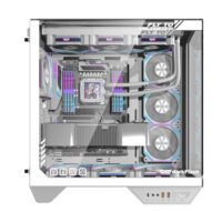 DarkFlash DY470 Tempered Glass ATX PC Case, Three-sided Glass Panel View, 2x USB 3.0, 1x Gen 2 Type-C, Horizontal and Vertical PCIE Slots, Dual 360mm Radiators Support, Back-connect Motherboard Compatible – White - Image 2