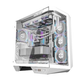 DarkFlash DY470 Tempered Glass ATX PC Case, Three-sided Glass Panel View, 2x USB 3.0, 1x Gen 2 Type-C, Horizontal and Vertical PCIE Slots, Dual 360mm Radiators Support, Back-connect Motherboard Compatible – White