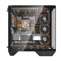 DarkFlash DY470 Tempered Glass ATX PC Case, Three-sided Glass Panel View, 2x USB 3.0, 1x Gen 2 Type-C, Horizontal and Vertical PCIE Slots, Dual 360mm Radiators Support, Back-connect Motherboard Compatible – Black - Image 2