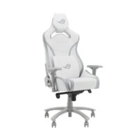 Asus ROG Chariot X Core SL301C Gaming Chair in racing-car style, featuring an adjustable high-density foam headrest, memory-foam lumbar support, 4D armrests, tilt mechanism, durable class 4 gas lift, and durable premium PU leather for a Premium Gaming Experience White - Image 2