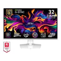 MSI MPG 321URXW QD-OLED 4K 3840 x 2160 (UHD) 240Hz, Adaptive-Synch, HDMI, DP Port, VESA Mountable, Tilt, Speaker, 0.03ms, Gaming Monitor White