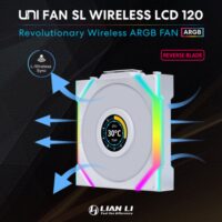 ian Li UNI FAN SL120 Wireless LCD ARGB Reverse Blade Case Fan - White - Image 2