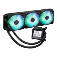 ASUS Prime LC 360 ARGB LCD all-in-one CPU liquid cooler with sharp screen showcasing CPU & GPU information with different background, high-performance Asetek pump armed with robust motor, daisy-chainable fans - Image 5