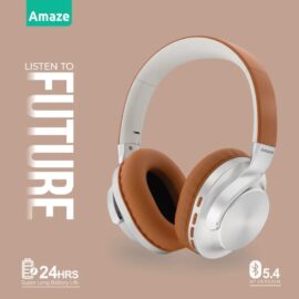 Amaze A650 Strong Base Wireless Headphone With 24hrs Time - Silver/Brown