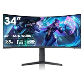 KOORUI 34E6UC 34" 165Hz 1ms VA WQHD Curved 1000R, 100% SRGB, 90% DCI-P3, HDR 400 21:9 Aspect Ratio, FreeSync/G-Sync Technology, VESA Compatible, 2x HDMI 2.0 / 1x DP 1.4, Height adjustable Gaming Monitor