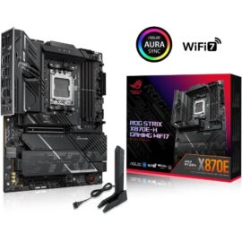 ASUS ROG STRIX X870E-H GAMING WIFI7 AMD X870E-H ATX motherboard with 16+2+1 power stages Dynamic OC Switcher Core Flex DDR5 AEMP WiFi 7 4x M.2 PCIe 5.0 Q-Release dual USB4 ports and USB 10Gbps Type-C