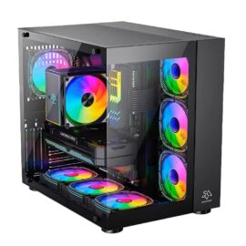 SNOWMAN CS015 Pro Mid-Tower Gaming PC Case with Tempered Glass Side Panel and Pre-Installed ARGB Fans Black