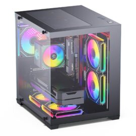 SNOWMAN CS049 Mid-Tower Gaming PC Case with Tempered Glass Side Panel and Pre-Installed ARGB Fans Black