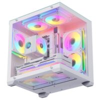 SNOWMAN CS049 Mid-Tower Gaming PC Case with Tempered Glass Side Panel and Pre-Installed ARGB Fans White - Image 2