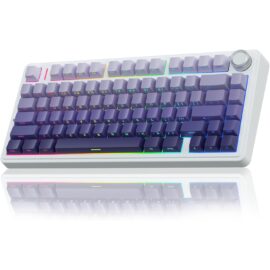 AULA F75 Pro Wireless Mechanical Keyboard,75% Gasket Hot Swappable Custom Keyboard – White Gradient Purple – Star Vector Switch