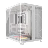 Corsair AIR 5400 LX-R ARGB iCUE Link Triple Chamber Mid-Tower Computer Case 3x RS-R 120mm Pre-Installed Fans Up to 360mm Radiator & 10x Fan Support Tempered Glass Panel White