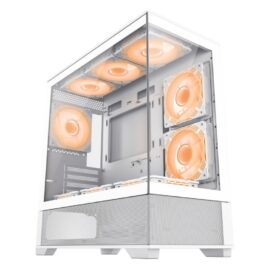 GameMAx Vista MW Micro ATX tower - Aesthetic looks airflow focus Glass to Glass full view - White