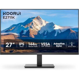 KOORUI E2711K 27" 144Hz FHD 1080P IPS Display, Free-sync Compatible, 99% SRGB Color Gamut VESA 100 * 100mm Eye Care, Ultra-Slim Frame, HDMI1.4+VGA | Office & Gaming Ready Monitor
