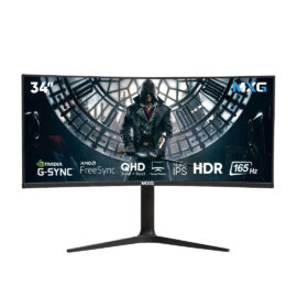 MXG G34WIC-65 | 34" Curved Nano IPS Ultrawide 165Hz Display – 10-Bit Color, 99% DCI-P3 / 100% sRGB, G-Sync + FreeSync, Height Adjustable.