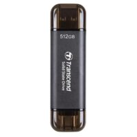 Transcend ESD310C 512GB External SSD USB 3.2 Gen2 Up to 1050 MB/s Type A and C Portable SSD with 2-in-1 Type C and Type A for iPhone iPad Android Car Audio System Sentry Mode - Iron Gray