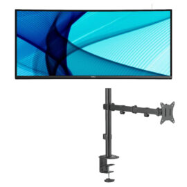 Dell U3417W 34" 3440x1440 2K Resolution 60Hz 5ms Curved Monitor (Used ) With MXG BMA-12P Single Monitor Steel Articulating Monitor Mount Matte Black