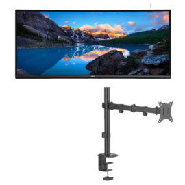 Dell U3419W UltraSharp 34-inch WQHD 3440 x 1440 LED Backlit Curved IPS, Vesa Compatible, Anti-Glare Gaming Monitor (Used) MXG BMA-12P Single Monitor Steel Articulating Monitor Mount Matte Black