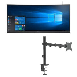 Dell UltraSharp U3415W 34″ 2K (3440×1440) WQHD 85Hz, IPS Curved Monitor (Used) MXG BMA-12P Single Monitor Steel Articulating Monitor Mount Matte Black