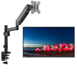 Lenovo ThinkVision T27h-30 27" WQHD IPS 2560x1440 60Hz 4ms HDMI, DisplayPort, USB-C Monitor (Used) With MXG PMA-12 Single Monitor Pole-Mounted Spring-Assisted Monitor Arm