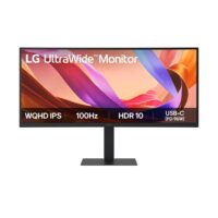 LG UltraWide 34U650A-B 34” 100Hz Curved IPS Monitor QHD Resolution HDR10 Support USB-C Connectivity sRGB 99% Color Accuracy AMD FreeSync Slim Bezel Design Black